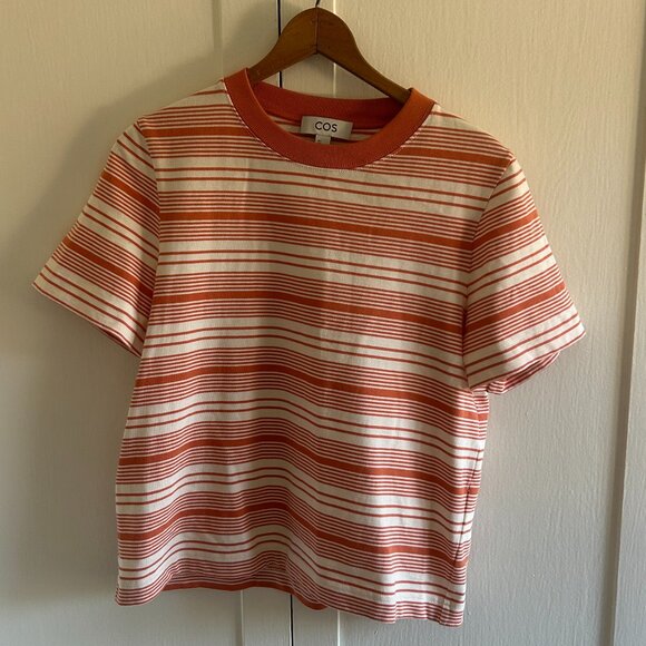 COS Clean Cut Orange and White Striped T-shirt (Sz S) - Picture 1 of 4
